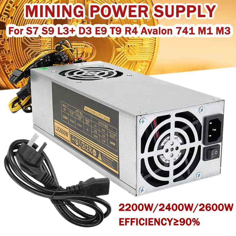 

6Pin + 3Pin 2200/2400/2600W Mining Power Supply 91% For S7 S9 L3+ D3 E9 T9 R4 M1 M2 Miner Bitcoin Computer Power Supply