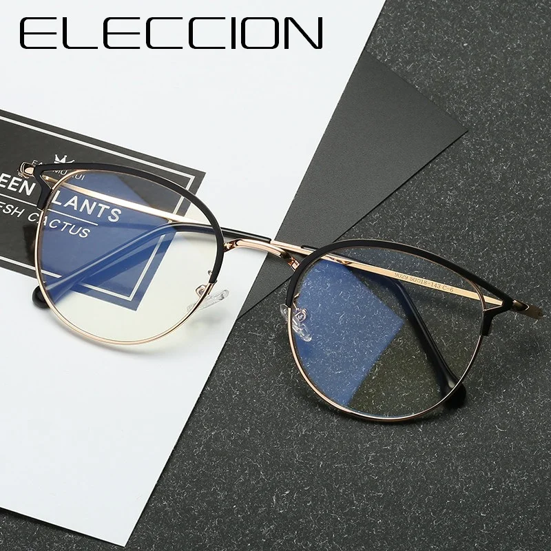 

ELECCION 2018 Fashion Full frame Metal Glass Cat Eyes Style Frames for Women's Spectacles Round Clear Glasses Without Diopters
