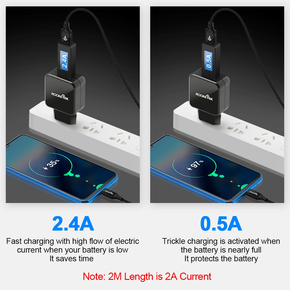 Кабель Micro USB Rocketek Type C для быстрой зарядки мобильного телефона Samsung Galaxy S9 S8 Plus xiaomi