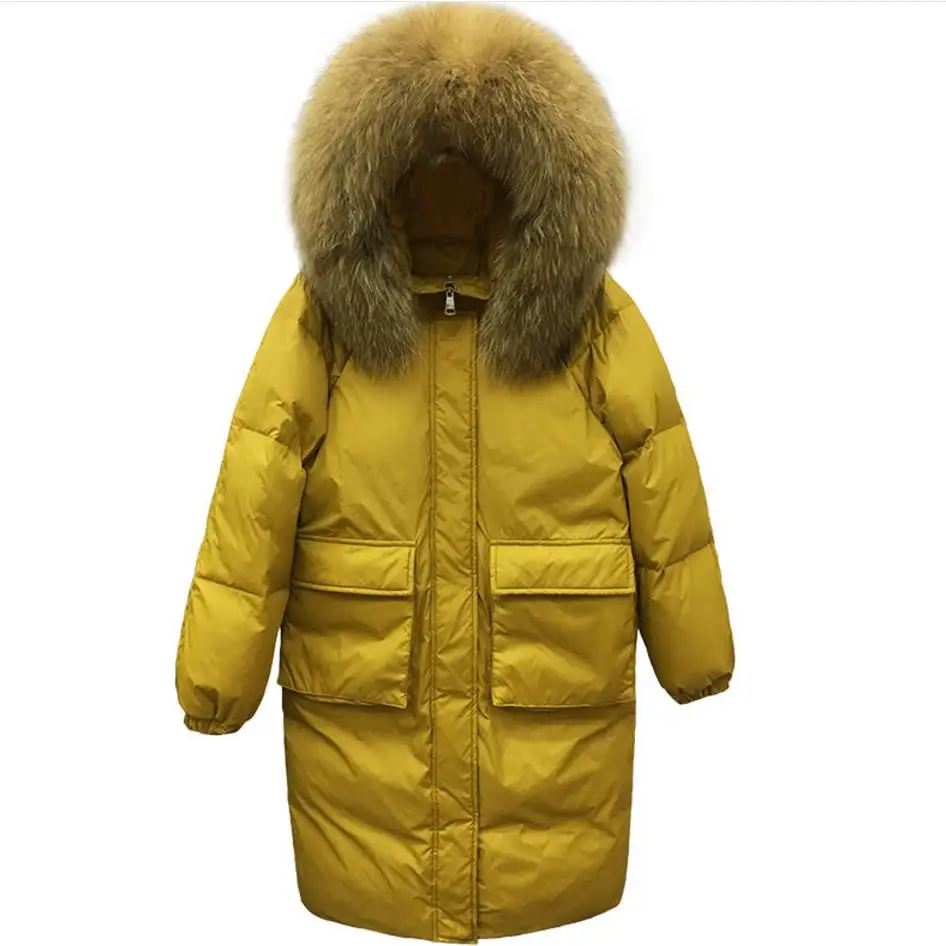 doudoune Capuche Fourrure yellow Doudoune Hiver Épais Coton 2 À black 1 black 3 Down De Lâche Black Grande 2018 yellow Col Pull Parka Taille 1 white 2 DHE29I