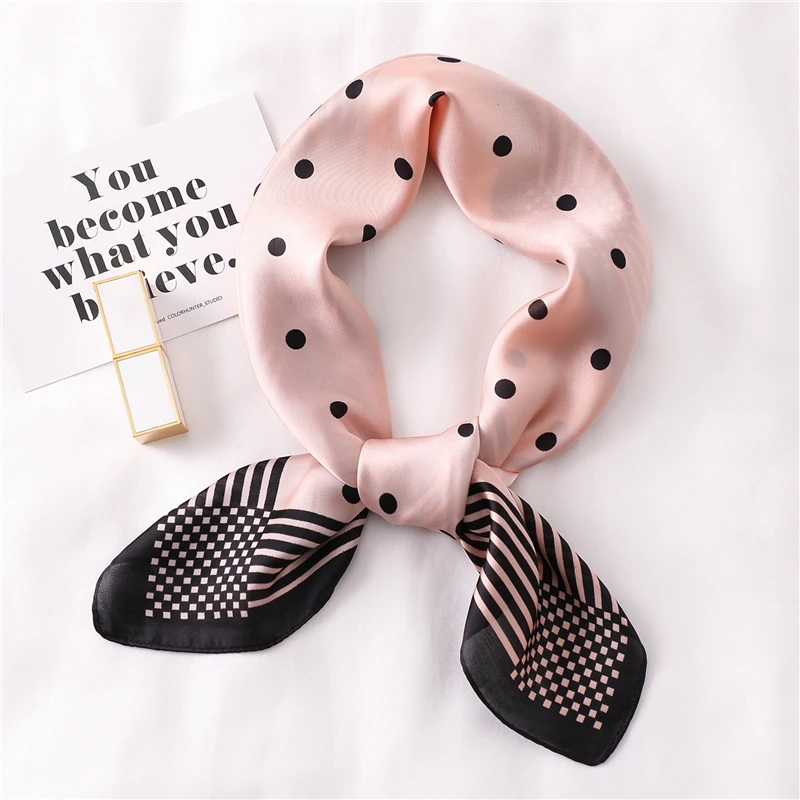 

2019 Square Silk Scarf Women Office Neck Scarves Foulard Dots Print Shawl for Ladies Summer Wrap Head Scarfs