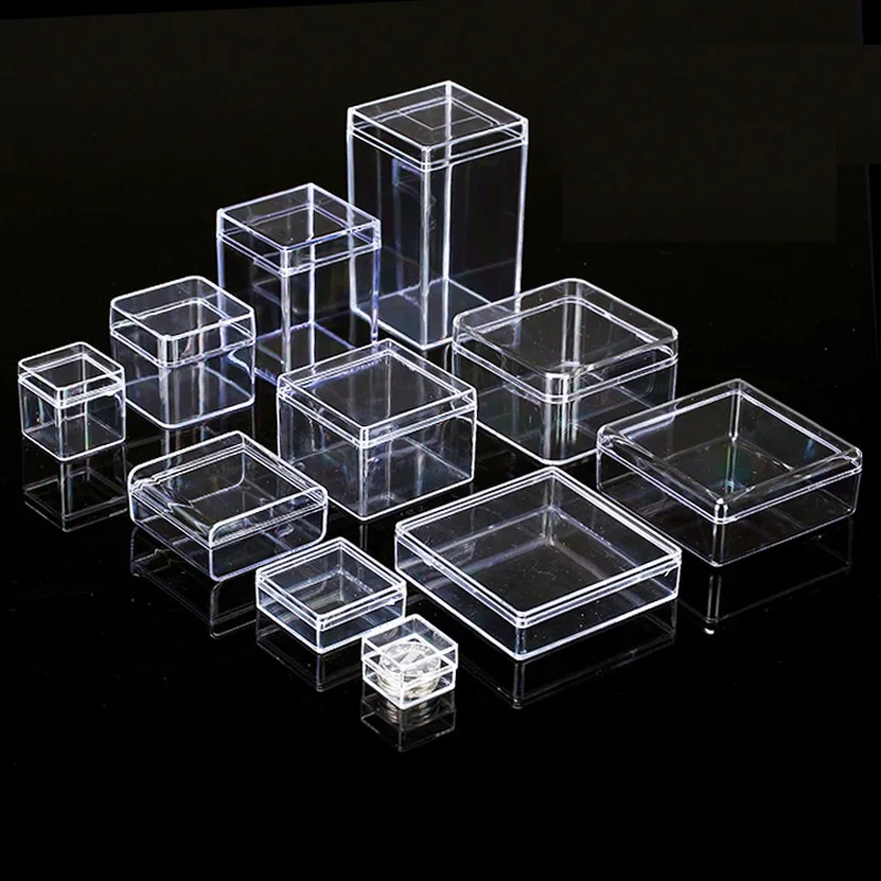 

200pcs/lot 10 Size Square Small box PS transparent plastic storage box collection showpiece box