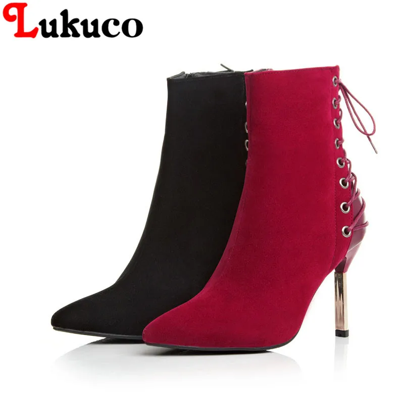 

2018 lace up FASHION ankle boots large CN size 36 37 38 39 40 41 42 43 high heel design women Boots real pictures free shipping