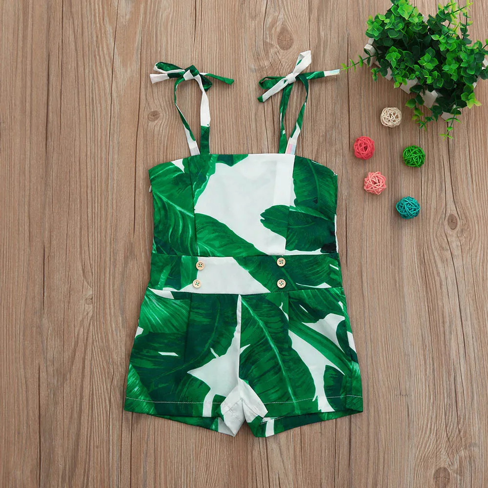 Leaves Print Strap baby Girls Bodysuits Cotton Sleeveless Infant Baby Girls Jumpsuit Outfits Clothes New Trendy Summer