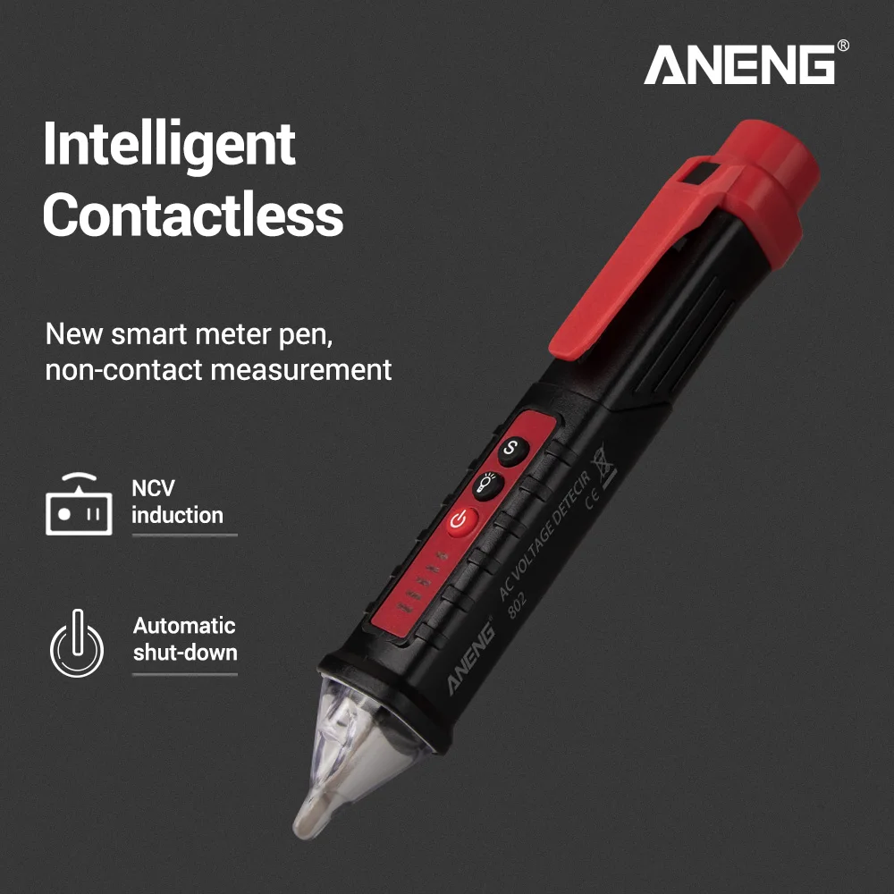 

ANENG VD802 Non-contact AC Voltage Detector Tester Meter 12V-1000v Pen Style Electric Indicator LED Outlet Voltage Dectetor