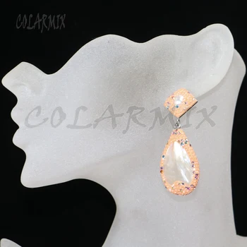 

6 Pairs Drop white shell earrings Pave rhinestone stone earrings gift for lady earrings jewelry earrings gift for lady 8032