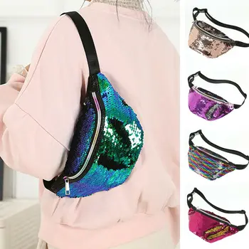 

2019 Newest Hot Fashion Reversible Mermaid Sequins Glitter Waist Bag Women PU Fanny Pack Pouch Hip Purse Satchel Waist Packs