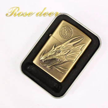 

ROSE DEET 2018 New Skeleton Lighter Metal Kerosene Oil Lighter Gasoline Dragon Refillable Cigarette Accessories Retro Men forbox
