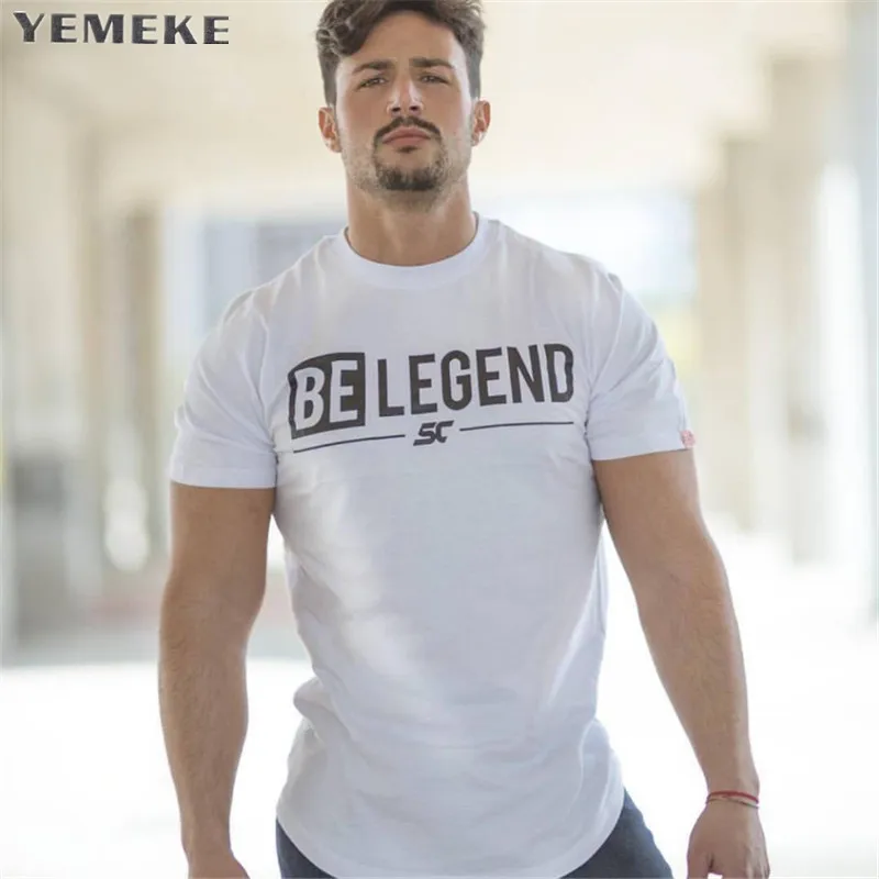 YEMEKE 2018 Модная брендовая футболка для тренажерных залов мужская летняя с коротким