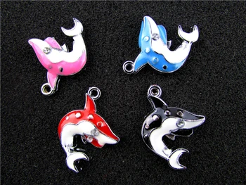 

AE692 Mix Color 100Pcs Alloy Metal Enamel Shark Charms Pendant 29x22mm bead