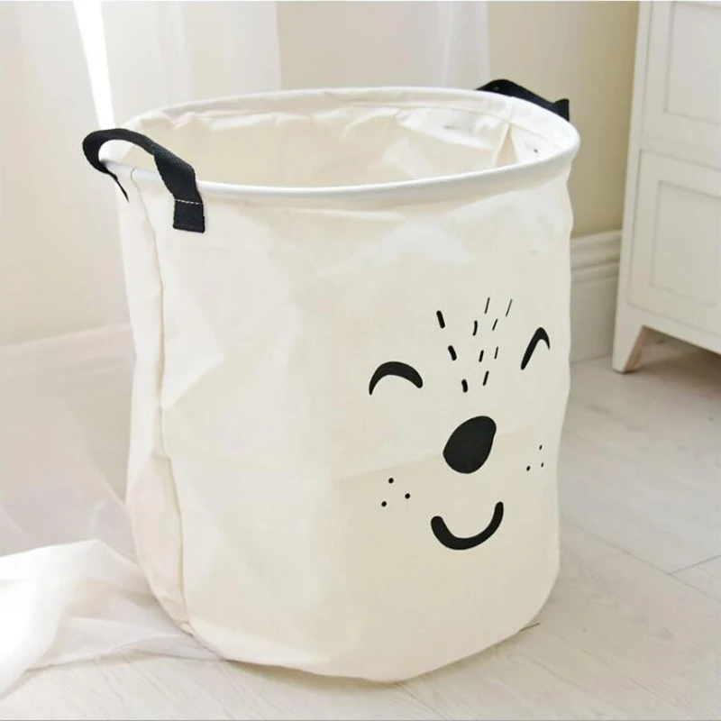 Cute Laundry Basket Cotton Linen Baby Toys Tools Basket Bag White Dirty