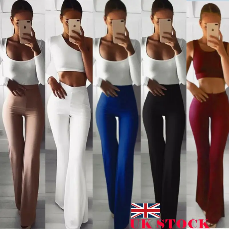 

Women Solid High Waist Flare Wide Leg Chic Trousers Bell Bottom Solid Color Elasticity Simple Fashion Pants 2019 New