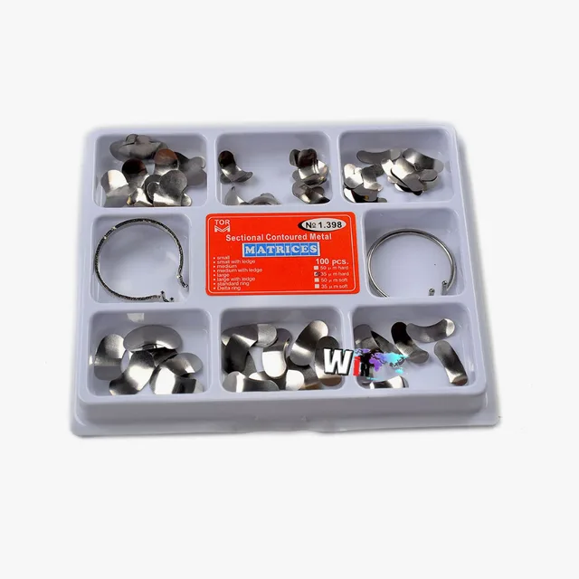 100pcs Dental Matrix Sectional Contoured Metal Matrices No.1.398 + 2 Rings