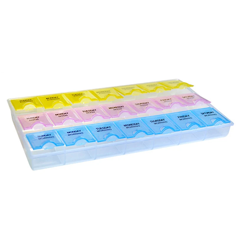 

Transparent Color Empty Plastic Box Pill Tablet Medicine Organizer Weekly 7 Days 3-row Tray Storage Case 21 Compartment Promoti