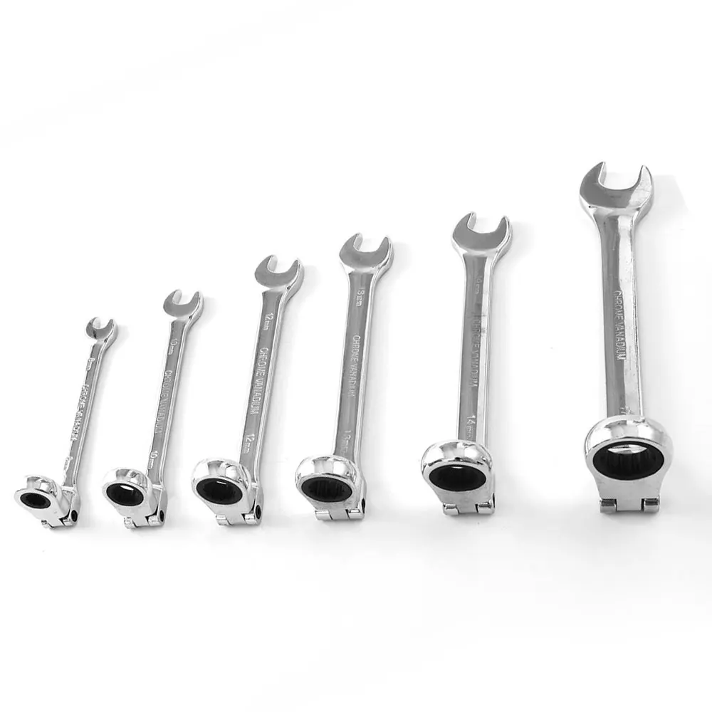 

6Pcs/set Fixed Spanner Wrench Head 8/10/12/13/14/17 mm Ratcheting Combination Sets Hand Tools Ratchet Handle Wrenches