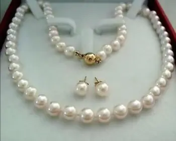 

Hot sale new Style >>>>8-9MM AAA+ White Akoya Cultured Pearl Necklace Earring