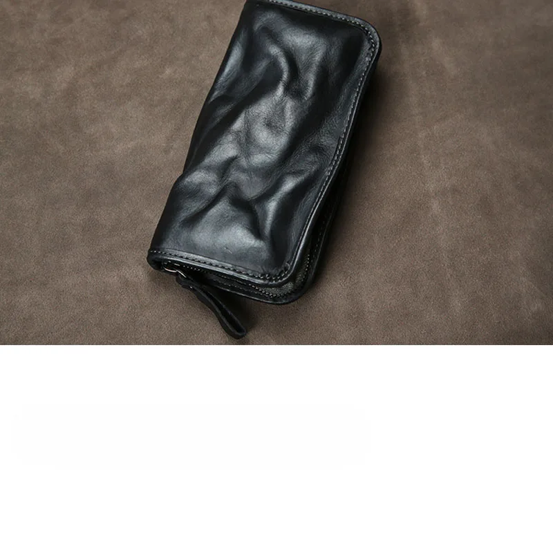 AETOO кожаный мужской длинный кошелек на молнии в стиле ретро ручной работы старый кожаный кошелек Молодежный большой емкости кошелек с