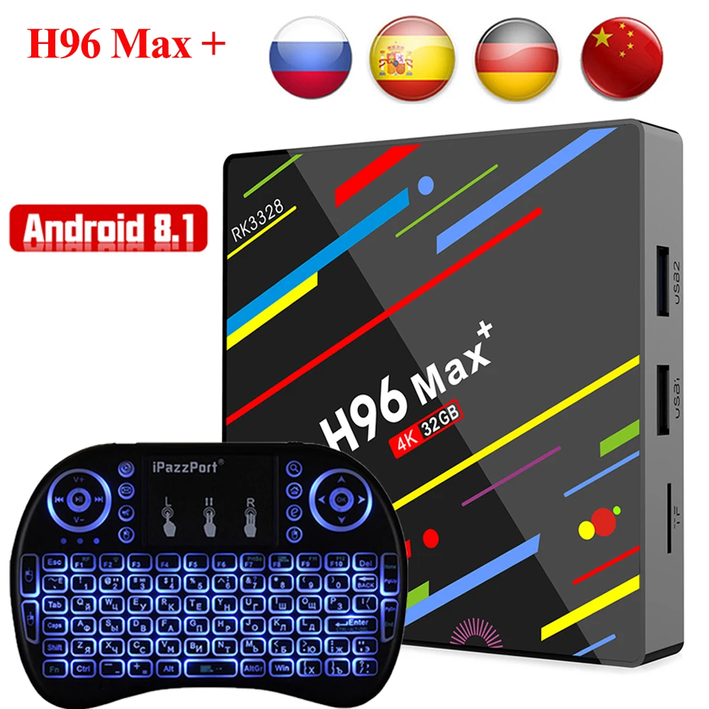 

H96 MAX+ TV Box RK3328 Android 8.1 4GB RAM 32GB 2.4G WiFi 100Mbps HDMI 4K Quad-Core Media Player H.265 Smart Andriod TV BOX