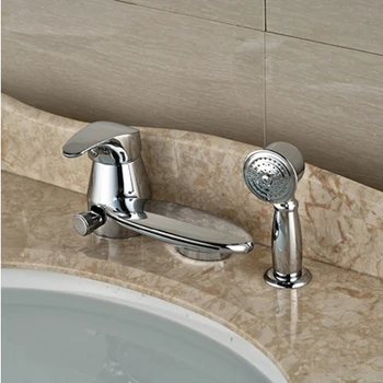 

US Free Shipping Deck Mounted Bathroom Sink Faucet Pull Out Mixer Tap w/ Hand Shower Chrome Finish