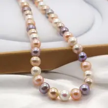 1027+++ 8-9 мм рядом с круглым фиолетовый порошок белый натуральный пресноводный жемчужное ожерелье