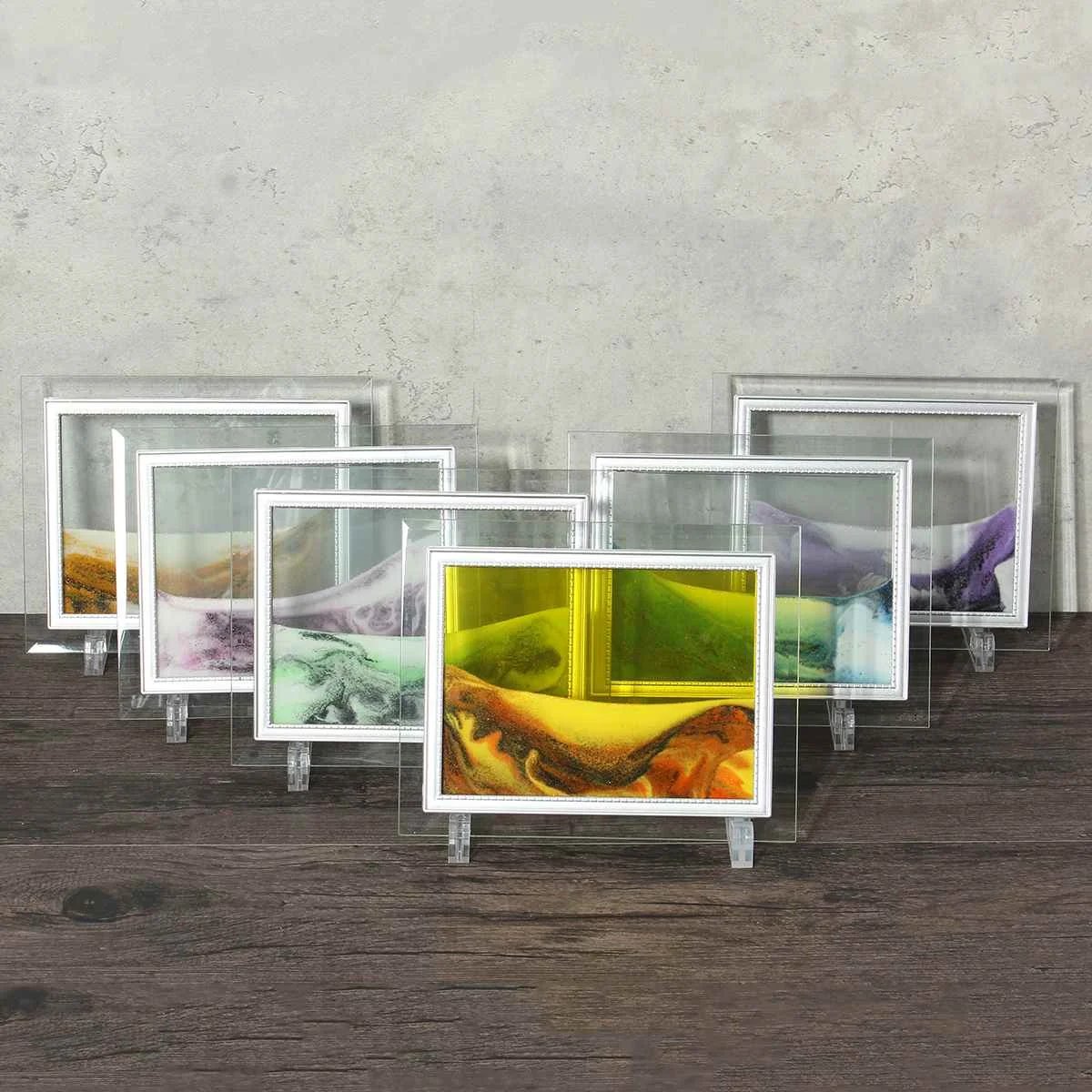  Framed Moving Sand Time Glass Liquid Landscape Picture Craft Art Home Office Desk Ornaments Home De