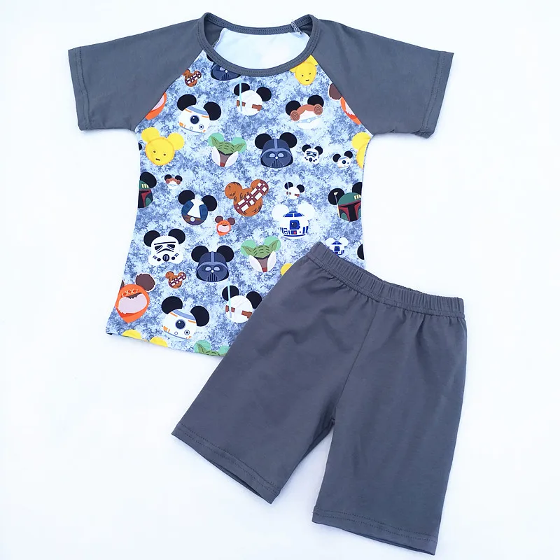 2018 Boy Mickey Summer Fashion Milk Silk Boutique Set Milk Silk Raglan Top with Cotton Shorts baby Boy Clothing Set 2 Pieces