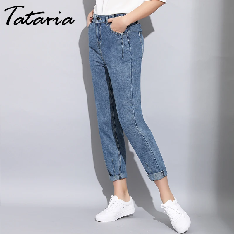 Tataria, свободные шаровары, винтажные джинсы, Женский светильник с высокой талией, синие джинсы для женщин в стиле бойфренд, узкие Женские джинсы-карандаш, ковбойские штаны