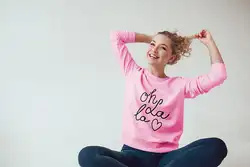 Oh la Толстовка la розовый повседневные милые толстовки графический стиль Топы с длинными рукавами весенний хлопковый пуловер Женская одежда