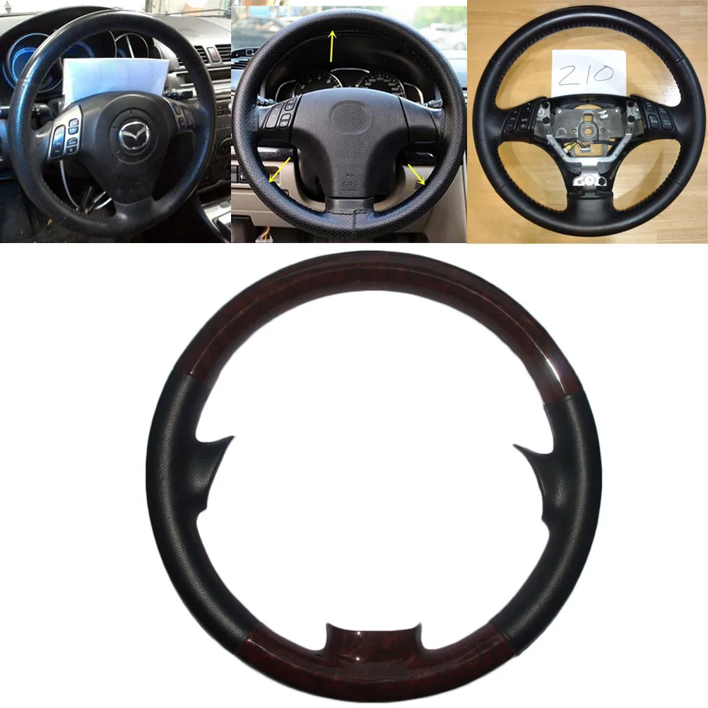 Черная кожаная коричневая деревянная накладка на руль для Mazda 3 Axela 2004-2009 5 2006-2010 6