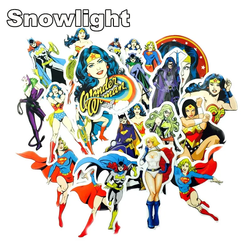 20 Pcs/lot Wonder Woman Stickers Supergirl Cat Woman Sticker For Car Laptop Pad Skateboard Motorcycle Decal Toy Sticker