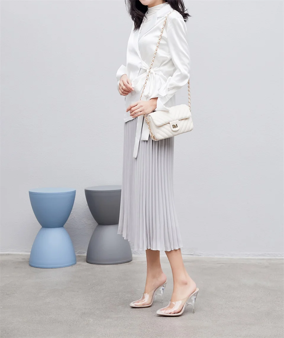 2019 летние модные женские шлепанцы высокого качества из прозрачной ткани, босоножки на высоком каблуке 10 см, женские шлепанцы с острым
