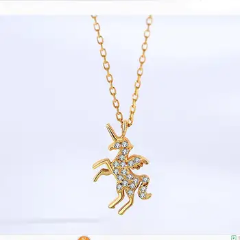 

ZHAO unicorn necklace Teenage girl wind Cute 925 silver Clavicular chain fashion give away Girlfriend