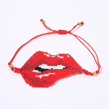 

SHINUSBOHO Kiss Pulseras Super Lip Sexy Bracelet Women Miyuki Jewelry Tassel Charm Pendant Bracelet Men Adjustable Wedding Gift