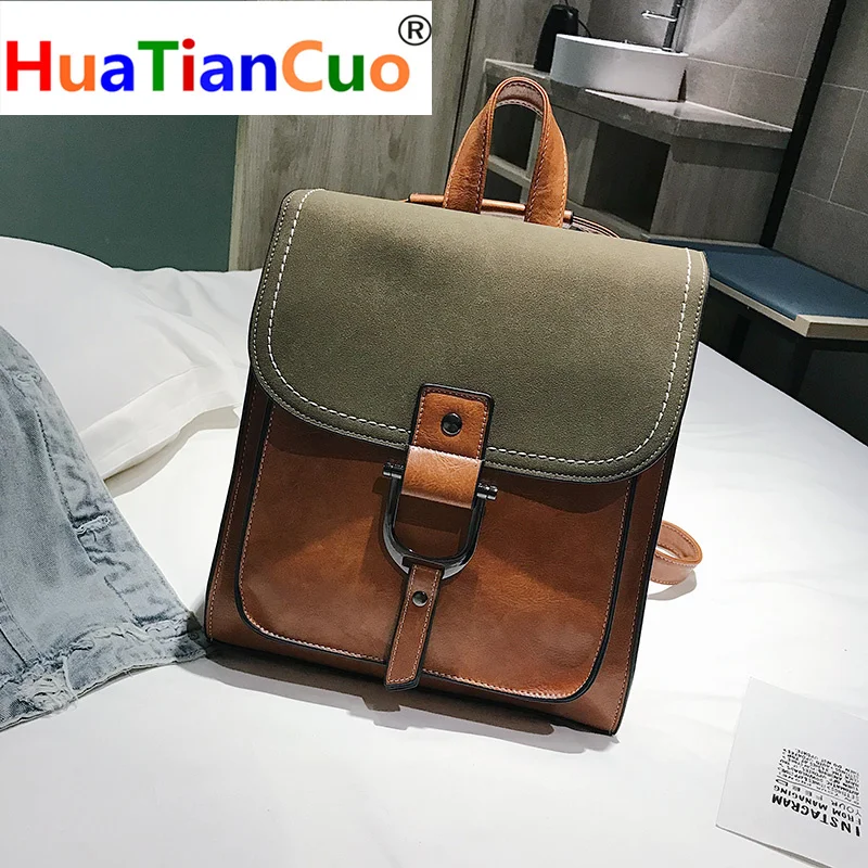 

Explosive shoulder bag handbag Soft face retro style PU solid color backpack PU leather backpack brand design female school bag