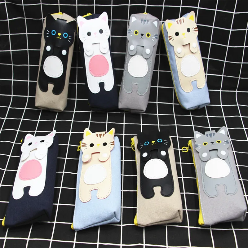 Kawaii Cute Cat Canvas Pencil Case Storage Organizer Pen Bags Pencilcase Pouch School Supply Stationery Cosmetic Makeup Bag Gift (42)