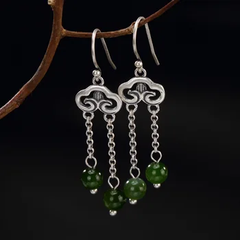 

pure silver inlay hetian jade jade restoring ancient ways round bead ms xiangyun high-grade pendant earrings wholesale