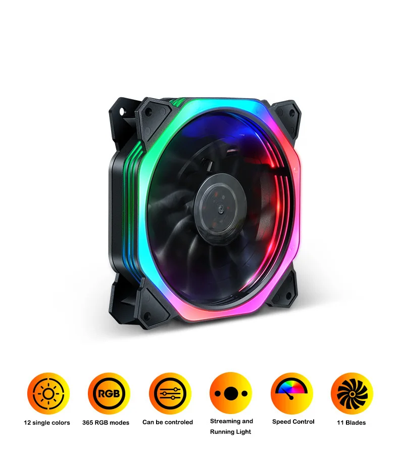 

WinKool 12CM RGB LED Coolng Fan Fit 120mm Radiator Mounting Hole Magnetic Suction LED Strip