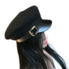 Модная военная шапка из искусственной кожи, шерстяная Лоскутная кепка газетчика из искусственной кожи с поясом, Женская Gorras H35