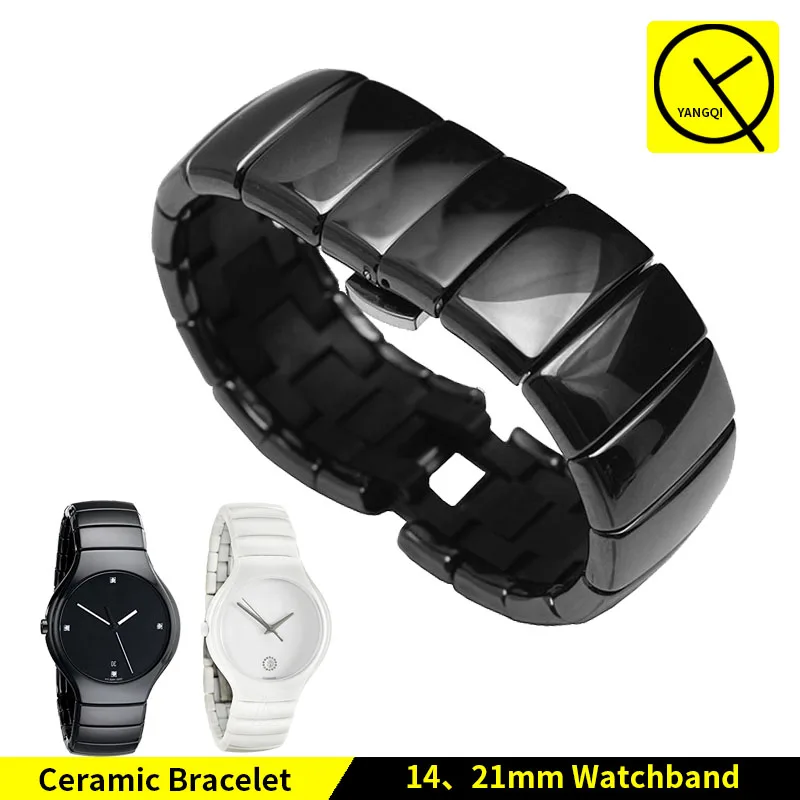 

Ceramic Watch Bracelet Butterfly Buckle Strap for Rado TRUE Series Watch Band CERAMICA R27655752 14mm 21mm Man Woman Black White