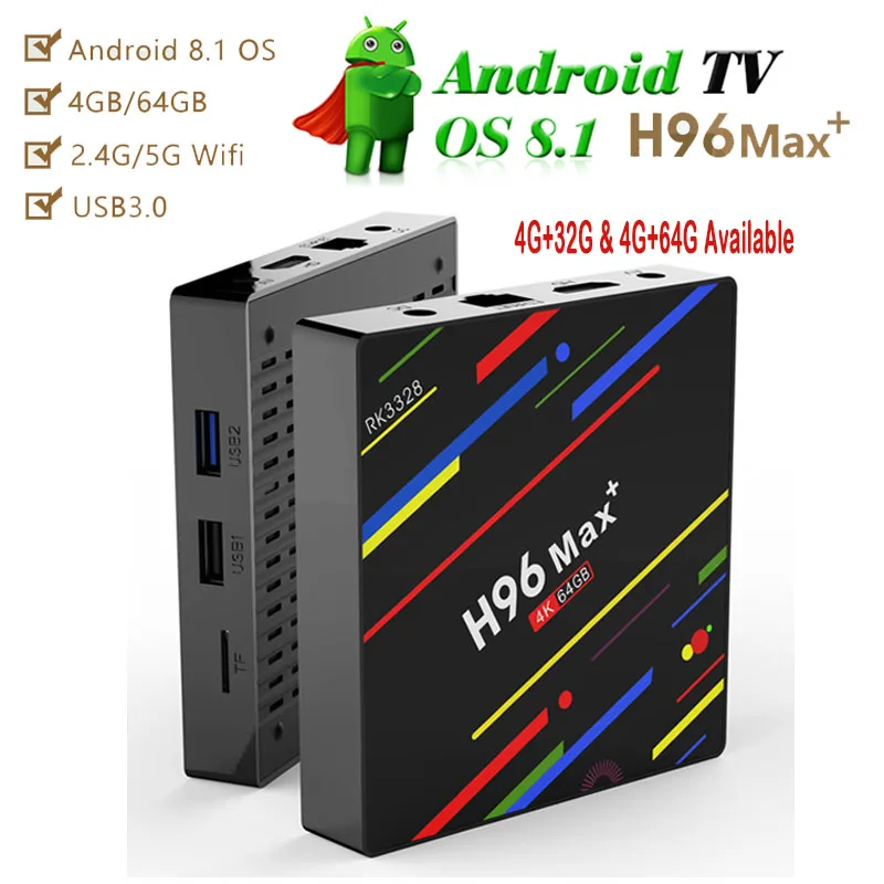 

Android 8.1 TV Box H96 MAX Plus 4G/32G 64G RK3328 Smart Media Player QuadCore 2.4G/5G Wifi 4K USB 3.0 4K TVBOX H96 Max+