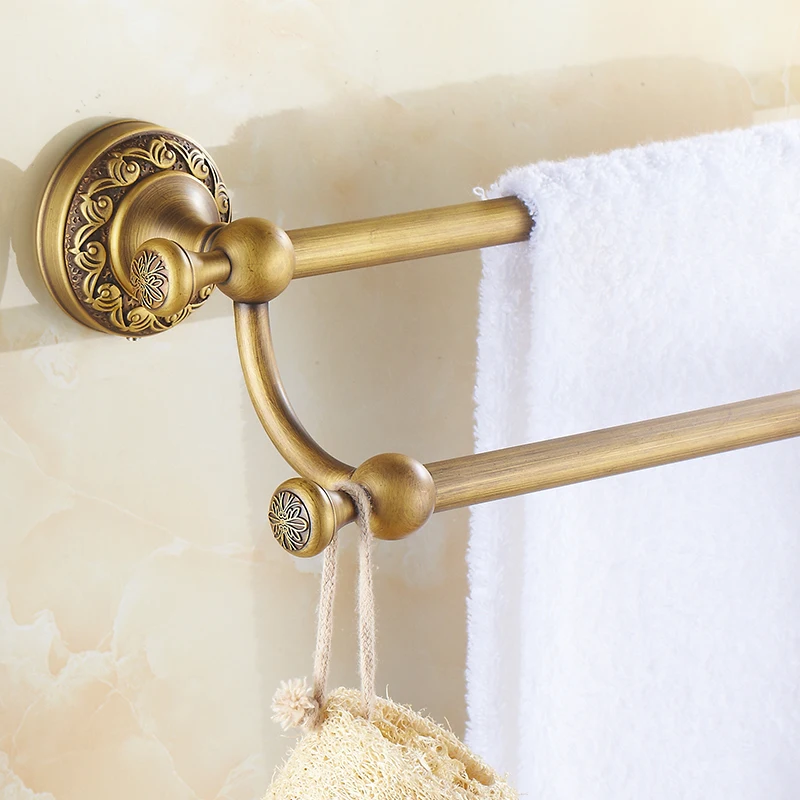 Antique Brass Towel Holder Wall Mounted Kitchen Bathroom Double Towel Bar Holder Rack Bathroom Accessories ZD926