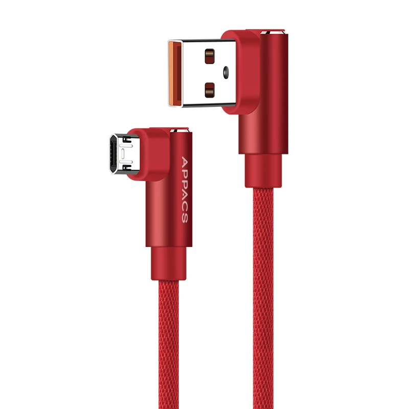 APPACS 90 градусов Micro USB кабель 2.4A быстрое зарядное устройство кабель данных плетеный кабель телефон зарядное устройство кабель для samsung huawei Microusb шнур - Цвет: Красный