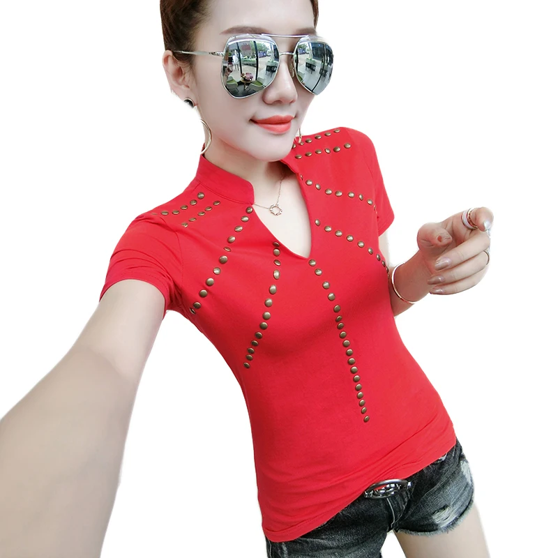 Женская футболка с заклепками Ropa Mujer Camiseta Feminina Camisetas топы футболки Roupas Femininas в