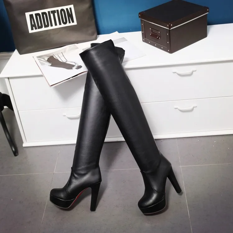 black leather thigh high boots size 11