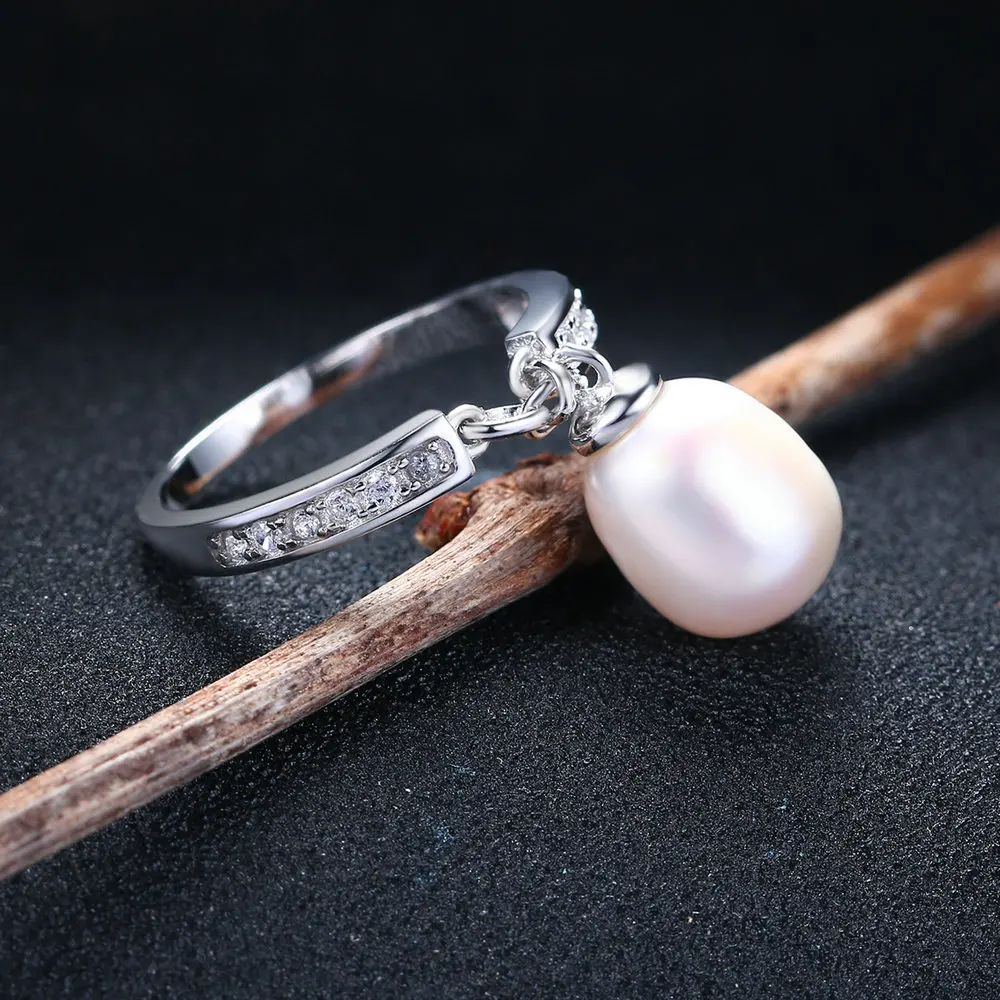MoBuy Freshwater Pearls Natural Gemstone Rings For Women Girl 925 Sterling Silver Jewelry White Gold Plated Fine Jewelry MBRI057