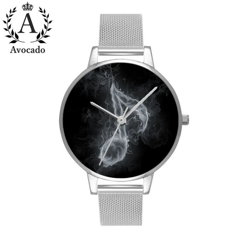 

Avocado smoke music symbol watch minimal silver stainless steel women watches Relojes Mujer Bear Quartz Leather Wrist Watches