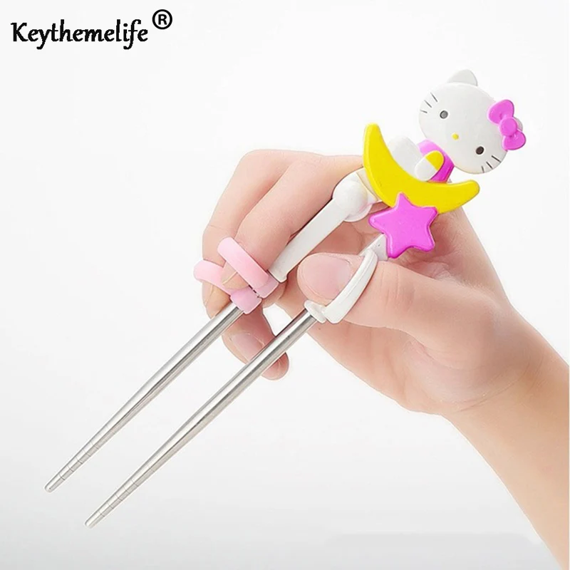 

Keythemelife Hello Kitty Training Dinnerware Kids Children Baby Learning tools Cartoon Pink metal Enlightenment Tableware DF