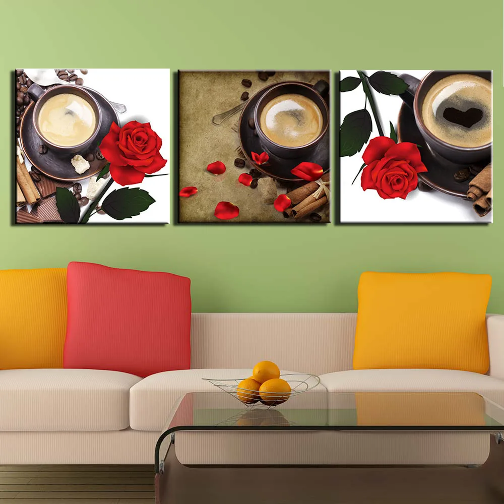 

Printing Canvas Wall Art 3 Panels Posters Painting still life tea Pictures for Bedroom Home Decor Artwork Framed