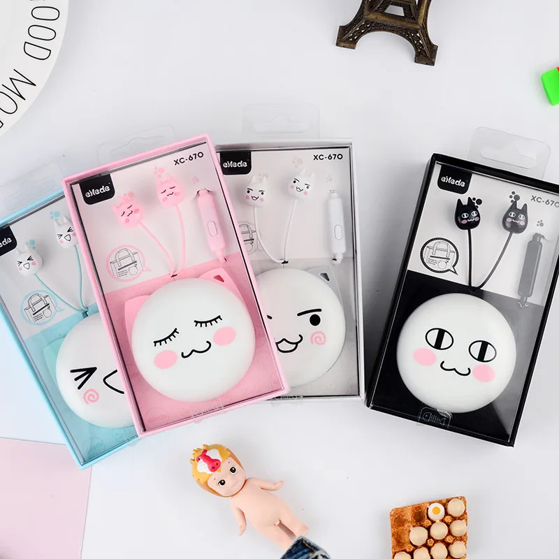 Chiclits Earphone Cute Facial Expression Cartoon Cat In-ear Headset With Mic Earplugs With Storage Box For Xiaomi Android phone Kids Girls Gifts (5)
