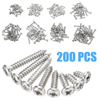 

200pcs Stainless Steel Flat Head Screws Self-Tapping Screws Assortment Kits M3*6/8/10/12/14/16/18/20 For Office Appliance